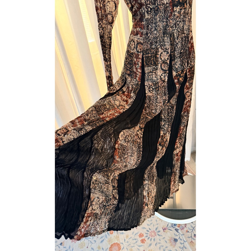 Nostalgia Vintage Whimsigoth Maxi Dress Brown Black Lace Patchwork Print Medium - Picture 11 of 16